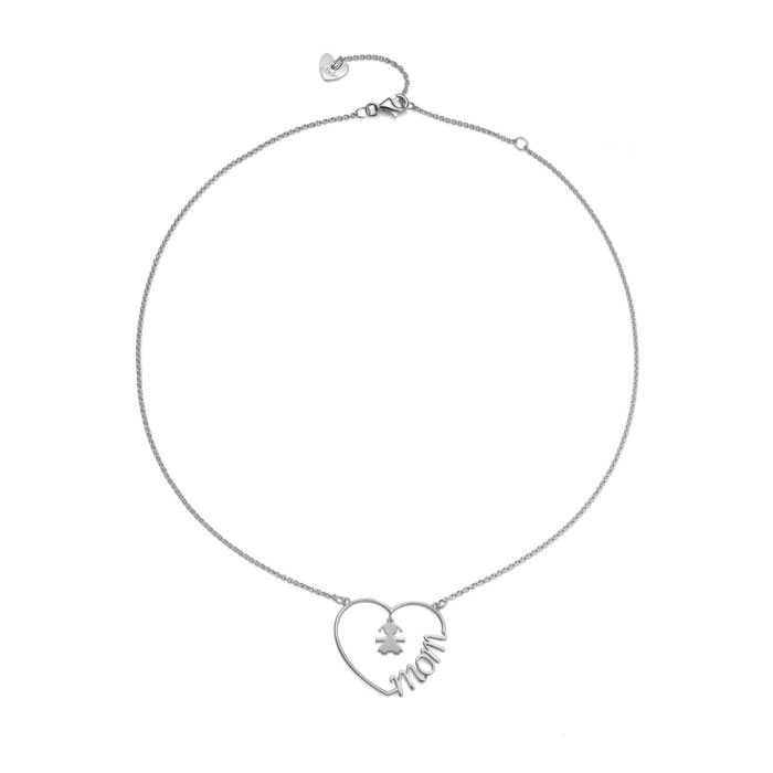 Gioiello lebebe ciondoli - COLLANA CUORE DI MAMMA CON SAGOMA BIMBA IN ARGENTO